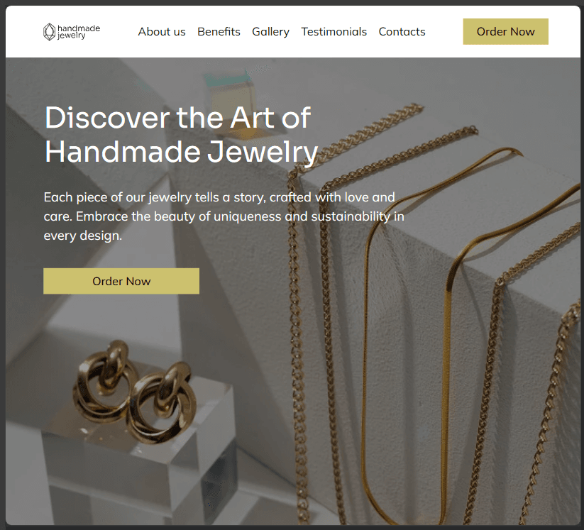Handmade Jewelry landing page preview